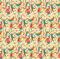 Happy jumping young people seamless pattern