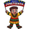 Happy Juneteenth Boy Holding Banner Clipart