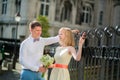 Happy just married couple on Montmarte Royalty Free Stock Photo