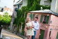 Happy just married couple on Montmarte Royalty Free Stock Photo