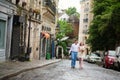 Happy just married couple walking on Montmarte Royalty Free Stock Photo