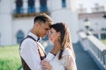 Happy just married young couple celebrating and have fun outdoors Royalty Free Stock Photo