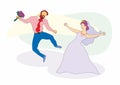 Happy just married young couple celebrating and have fun. Wedding celebration. Royalty Free Stock Photo