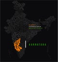 Happy Karnataka Rajotsava. Karnataka map typography in Kannada script and indian map states with theirs languages typography