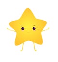 Happy, kawaii, bright smiling asterisk, isolated on white background. Vector illustration with cute star. Cartoon style