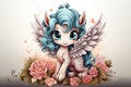 Happy kawaii creature Felicity the Pegasus, unicorn, white background illustration generative ai