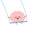 Happy kawaii laughing brain character on swing