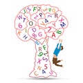 Happy kid with alphabet tree