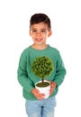Happy kid with a beautiful plant for his mother