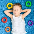 Happy kid on floor in living room at home Royalty Free Stock Photo