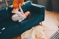 happy kid girl having fun at home in lazy weekend Royalty Free Stock Photo