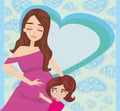 Happy kid girl hugging pregnant mother`s belly Royalty Free Stock Photo