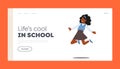 Happy Kid Jumping in Air Landing Page Template. Young African Girl in School Uniform Jump. Happiness, Childhood, Freedom Royalty Free Stock Photo