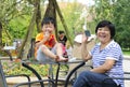 Happy kid playing with his aunt