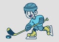 Happy Kid Playing Hockey Cartoon in Vintage Style