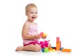 Happy kid playing toy blocks Royalty Free Stock Photo