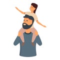 Happy kid on shoulders icon cartoon vector. Happy father day Royalty Free Stock Photo