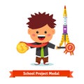 Happy kid taken first prize at school science air Royalty Free Stock Photo