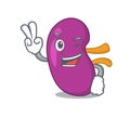 Happy kidney cartoon design concept show two fingers