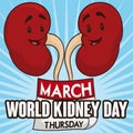 Kidneys Reminding You to Celebrate World Kidney Day in March, Vector Illustration