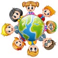 Happy kids around the earth Royalty Free Stock Photo