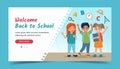 Happy kids, back to school concept. Banner or landing page template. Vector illustration in flat style