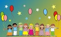 Happy kids and ballons, banner, vector picture