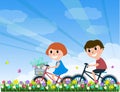 Happy kids on bicycles, Kids riding bikes, Child riding bike vector Royalty Free Stock Photo