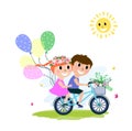 Happy kids on bicycles, Kids riding bikes, Child riding bike vector on white background Royalty Free Stock Photo