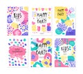 Happy Kids Birthday Party Poster and Invitation Card with Bright Blots Vector Set Royalty Free Stock Photo