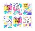 Happy Kids Birthday Party Poster and Invitation Card with Bright Blots Vector Set Royalty Free Stock Photo