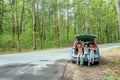 Happy kids in car, family trip, summer vacation travel Royalty Free Stock Photo