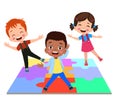 Happy kids cartoon collection. Multicultural children in different positions isolated on white background