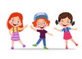 Happy kids cartoon collection. Multicultural children in different positions isolated on white background Royalty Free Stock Photo