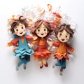 Happy Kids celebrate, papercut 3 d origami, Paper cut style. illustration