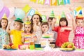 Happy kids celebrating birthday holiday Royalty Free Stock Photo