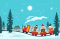 Happy Kids Children Playing Train Winter Christmas Illustration