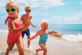 Happy kids enjoy beach vacation, boy and girls have fun Royalty Free Stock Photo