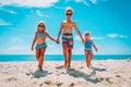 Happy kids enjoy beach vacation, boy and girls have fun Royalty Free Stock Photo