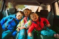 Happy kids travel by car, family adventure, vacation concept Royalty Free Stock Photo