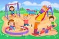 Happy kids having fun on a playground in a park in summer vector illustration