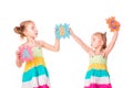 Happy kids holding alphabet letters ABC Royalty Free Stock Photo