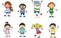 Happy kids illustration playing and dancing children, vector Royalty Free Stock Photo