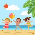 Happy kids jumping on the beach Royalty Free Stock Photo