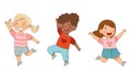 Happy kids jumping together set. Cute children having fun cartoon vector illustration Royalty Free Stock Photo