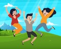 Happy kids jumping together during a sunny day Royalty Free Stock Photo