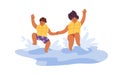 Happy kids jumping into water. Cheerful children having fun in pool on summer holidays. Joyful excited boy and girl Royalty Free Stock Photo