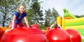 Happy Kids on Jupming Castle Outside Royalty Free Stock Photo