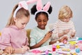 Happy Kids Painting Easter Eggs Royalty Free Stock Photo