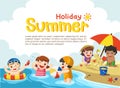 Happy kids play and swim at the beach. Royalty Free Stock Photo